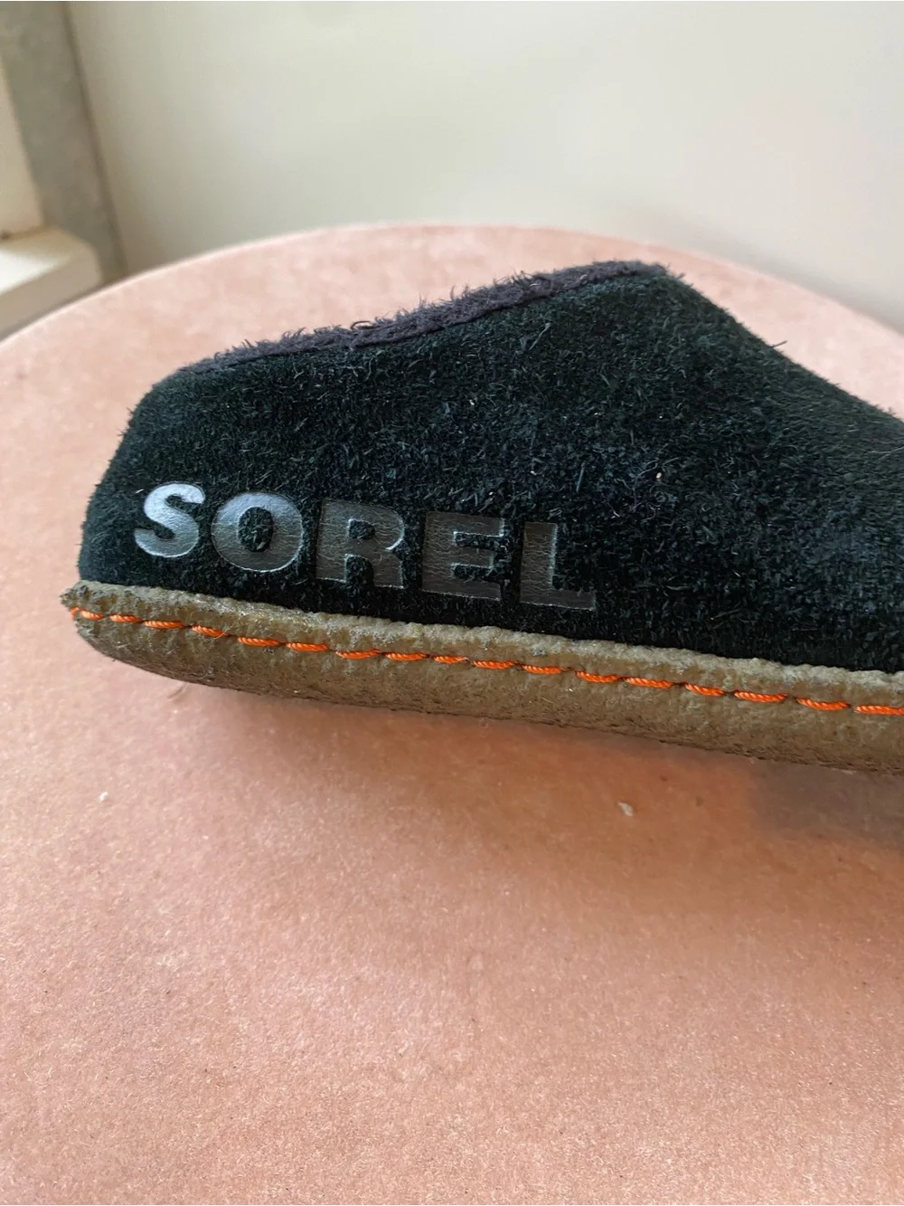 SOREL Lanner Ridge Kids Slip On Slippers Black Suede Upper Fleece Lining 1